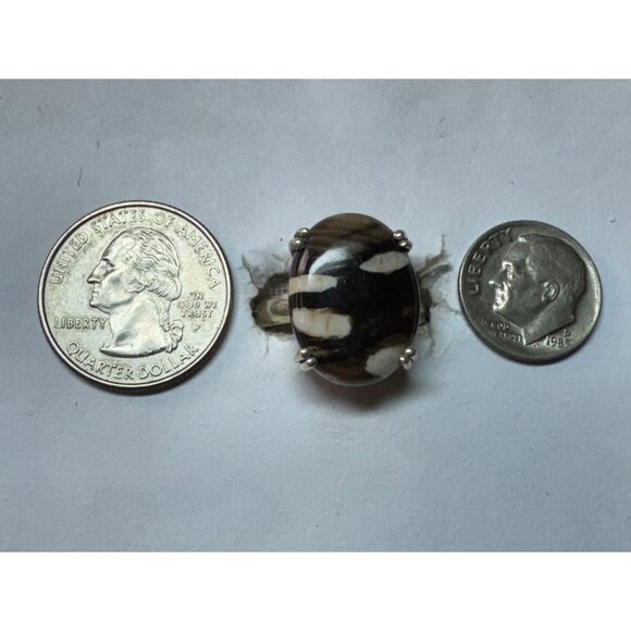 Estate Sterling Silver 925 Ring Fossil Coral Oval Cabochon Size 9, 6.7g TGGC Mar - Picture 7 of 9